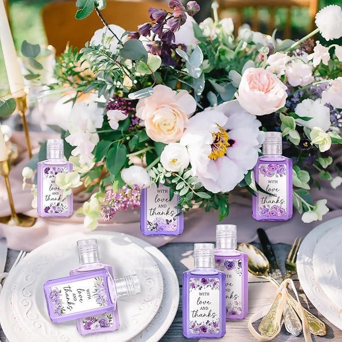 50 Pcs Purple Flower Mini Hand Sanitizer Bulk Thank You Gift Favors Small Hand Sanitizer for Guest 1fl oz Travel Size Hand Soap Gift for Wedding and Baby Shower Supplies