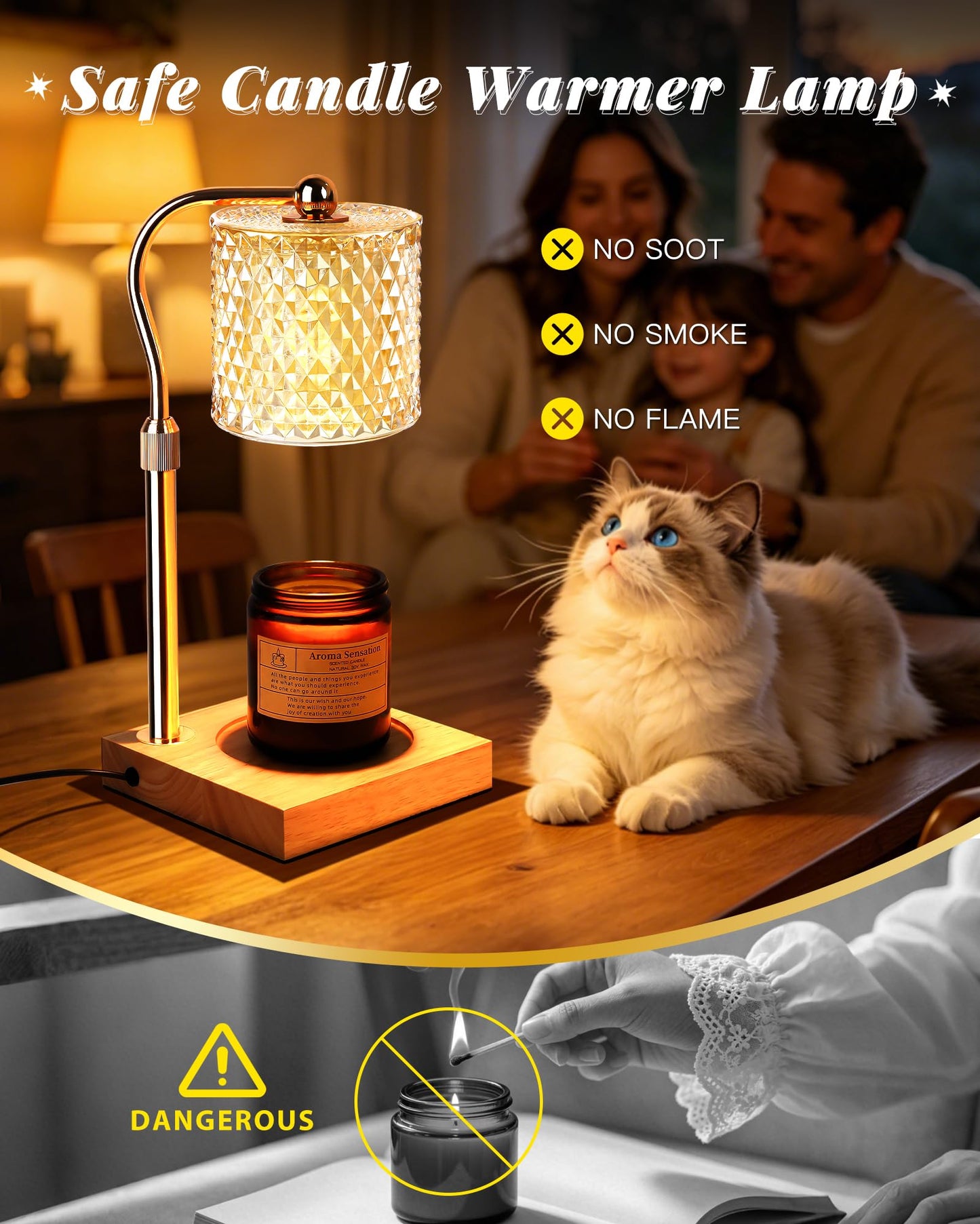 Linstaine Candle Warmer Lamp with Timer Dimmer Adjustable Height, Mothers Day Gifts for Mom, Birthday Gifts for Women, House Warming New Home Decor, Electric Wax Warmer for Jar Candles, Gold