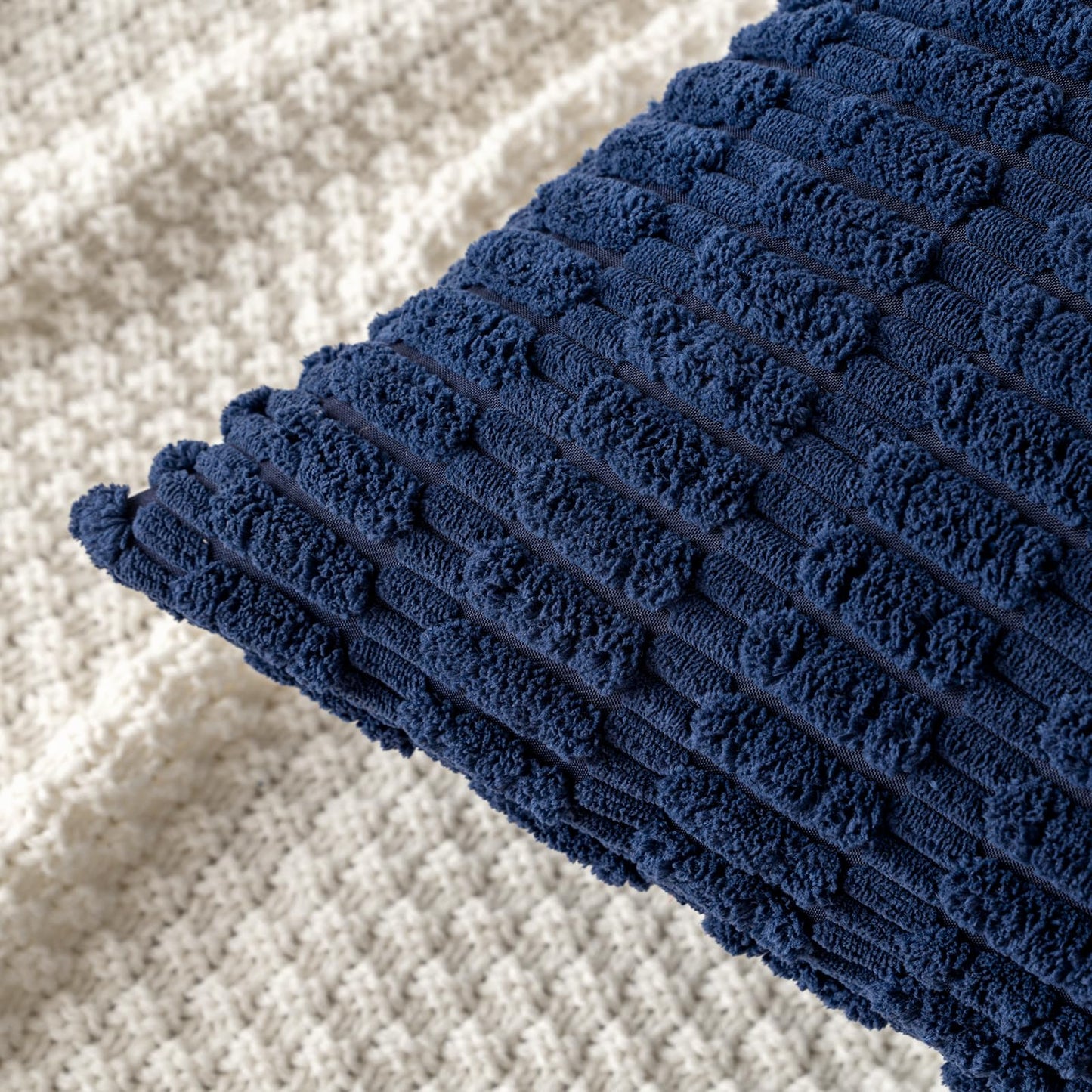 MIULEE Pack of 2 Corduroy Decorative Throw Pillow Covers 20x20 Inch Soft Boho Striped Pillow Covers Modern Farmhouse Home Decor for Summer Coastal Sofa Living Room Couch Bed Dark Blue