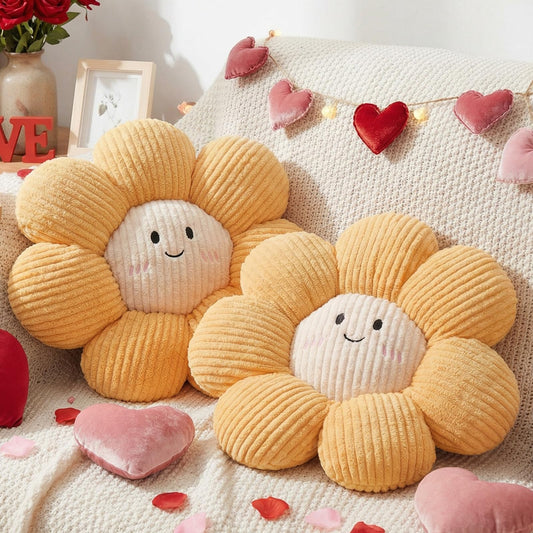 Chicmount 2 Pcs Smile Face Flower Pillows 15" Yellow Flower Throw Pillows Decorative Daisy Floor Seating Cushion Aesthetic Cute Seat Cushion for Bed Sofa Couch Home Decor Bedroom Living Room Chair