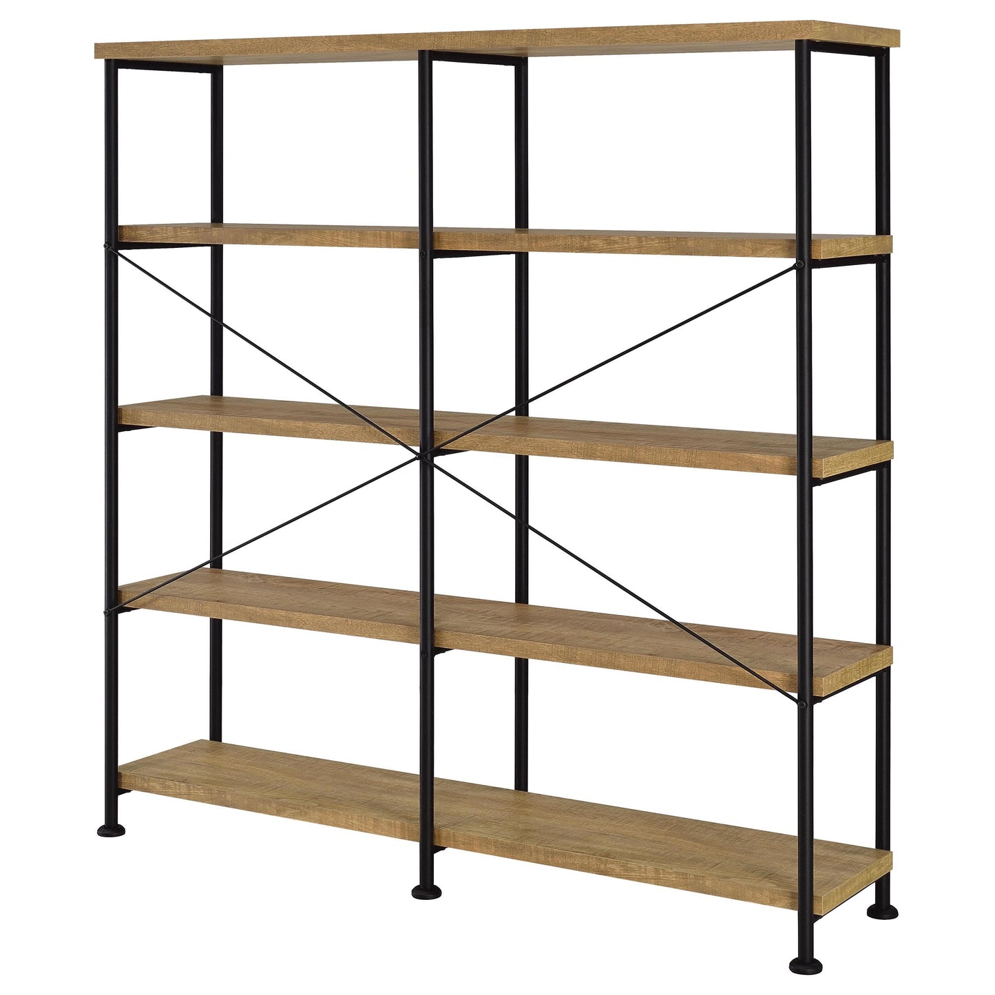 Coaster Home Furnishings - Analiese - Wood and Metal - 4-Tier Double Bookshelf with Open Shelves, X-Back Bracing, and Rectangular Frame - Home Office - 63-Inch - Mango - 801853
