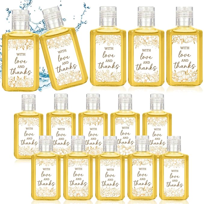 50 Pcs Golden Flower Mini Hand Sanitizer Bulk Thank You Gift Favors Small Hand Sanitizer for Guest 1fl oz Travel Size Hand Soap Gift for Wedding and Baby Shower Supplies