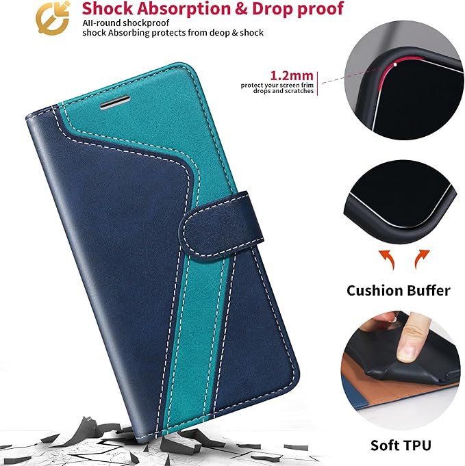 CIVICASE for iPhone 17 Wallet Case,PU Leather Flip Case RFID Blocking Credit Card Holder Folio Magnetic Stand TPU Shockproof Cover Compatible with iPhone 17, Blue Green