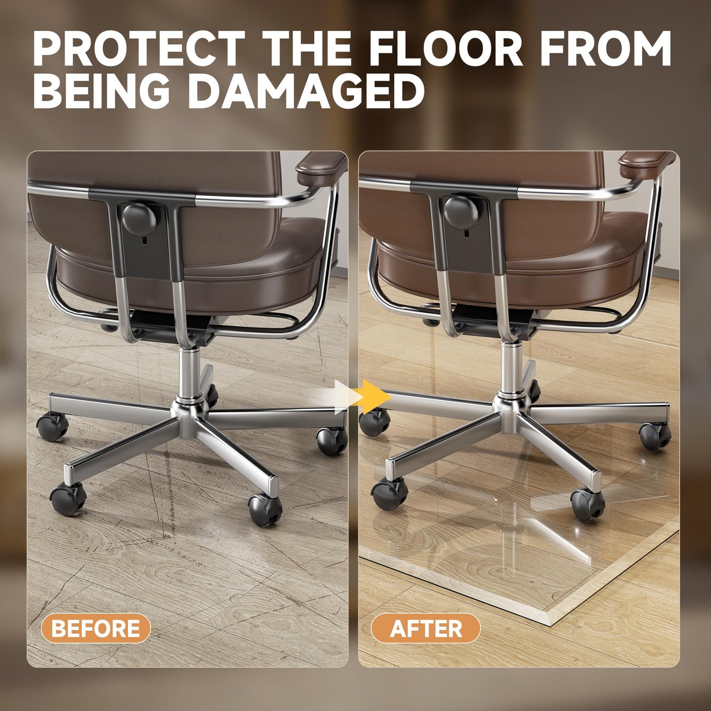 [Tempered Glass] 59“ x 47” Beveled Edge Glass Chair Mat with Polished Edge Clear Office Chair Mat, Glides Smoothly, Suitable for Carpet or Hardwood Floors