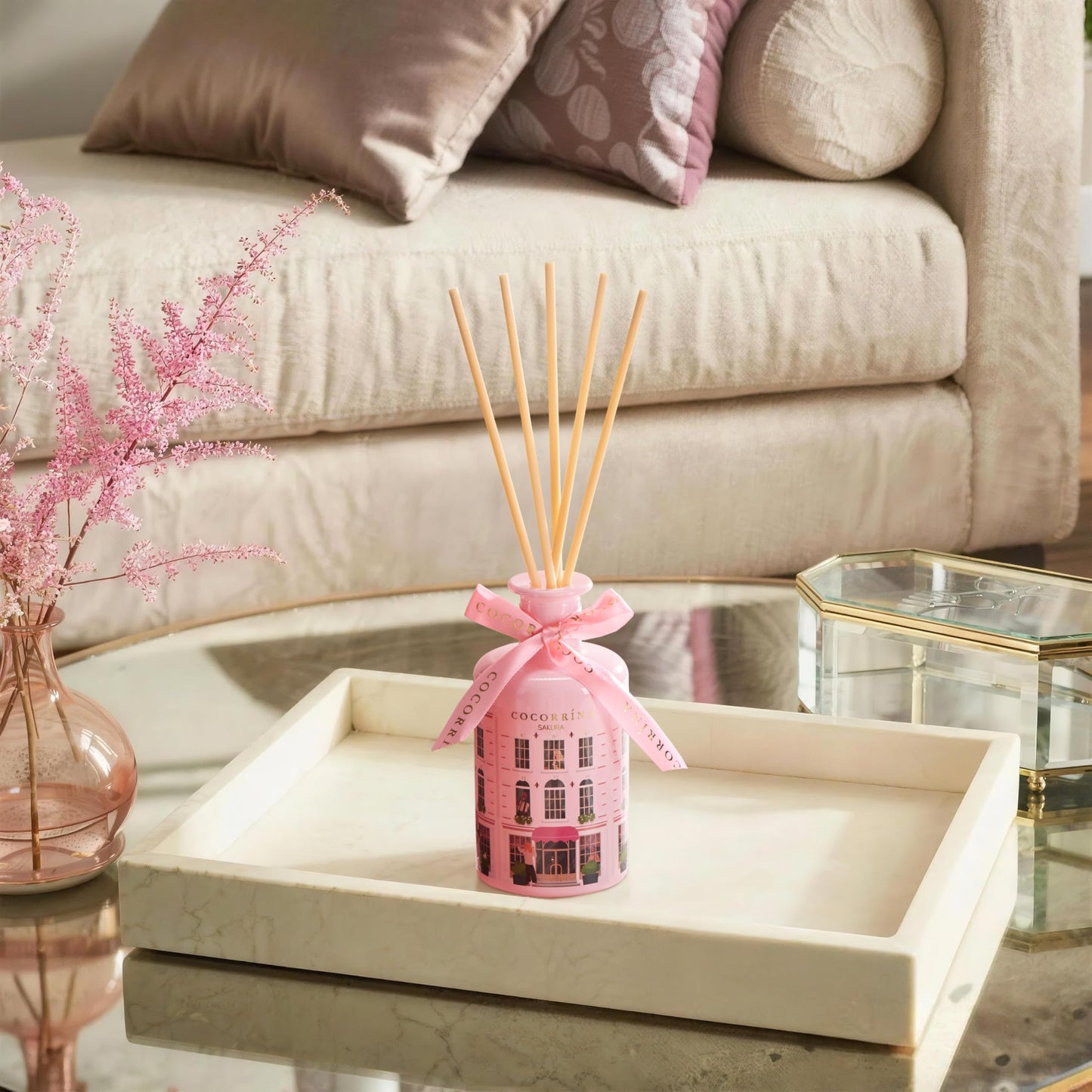 COCORRÍNA Reed Diffuser - Sakura 6.76 fl oz Reed Diffuser with 8 Sticks Home Fragrance Bathroom Shelf Decor (Festive House Collection)
