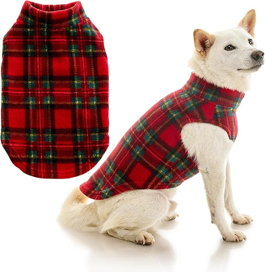Gooby - Stretch Fleece Vest, Pullover Fleece Vest Jacket Sweater for Dogs, Plaid Red, X-Small