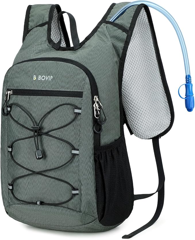 BOVIP Lightweight Hydration Back,15L Multipurpose Hiking Backpack with 1.5L Water Bladder ,Hydro Water Daypack for Cycling Hiking Rave for Men Women