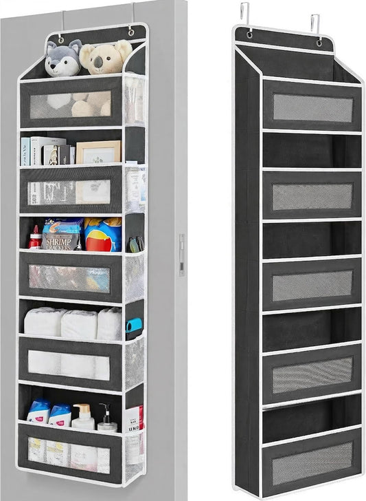 MINJINGXI Over the Door Organizer, 5-Tier Hanging Storage Organizer with Extra Large Pockets, Anti-Tilt & Heavy Duty 44 lb Load, Space Saving Door Organizer for Bedroom (Black, 5 Tier)