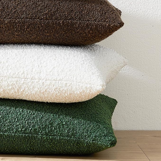 Mixhug Decorative Boucle Throw Pillow Covers, White, 12 x 20 Inches, Pack of 2 - Textured Boho Pillow Covers for Couch and Bed