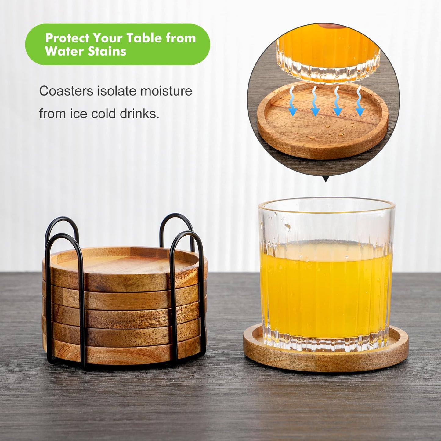 WLWNWFT Acacia Wood Coasters for Drinks with Lip 3.94in, Round Drink Coasters with Holder for Coffee Table Dining Table Wooden Table Coasters for Farmhouse Desk, Set of 6