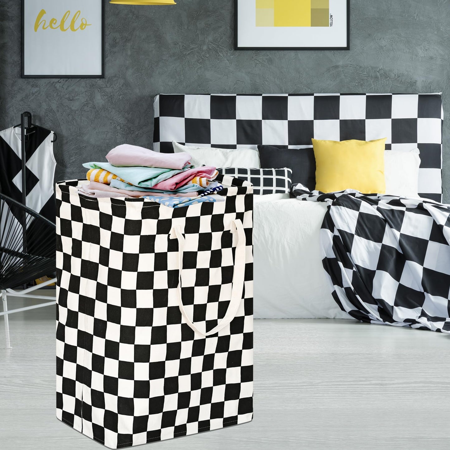 MAIZMZ Checkered Laundry Basket Foldable Kids Hamper Storage Bins Women Waterproof Organizer Toy Box Large Canvas for Home/Dorm/Kitchen/Pet/Office/Closet/Shelf/Living Room Decor Baskets