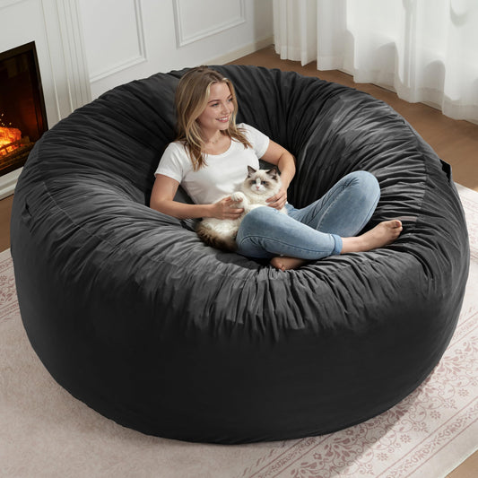 ZurNesfure Bean Bag Chairs for Adults 5FT Large Bean Bag Chair Memory Foam Filled Lazy Sofa with Removable Washable Cover Beanbag for Living Room Bedroom Dorm (Black, X-Large)