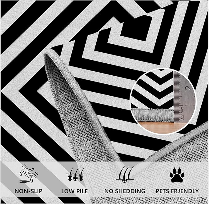 Black and White Rug 5x6, Checkered Soft Thin Indoor Floor Mats Carpet, Non-Slip Stain Resistant Washable Rugs, Modern Rhombus Geometric Rugs for Living Room, Farmhouse Rug