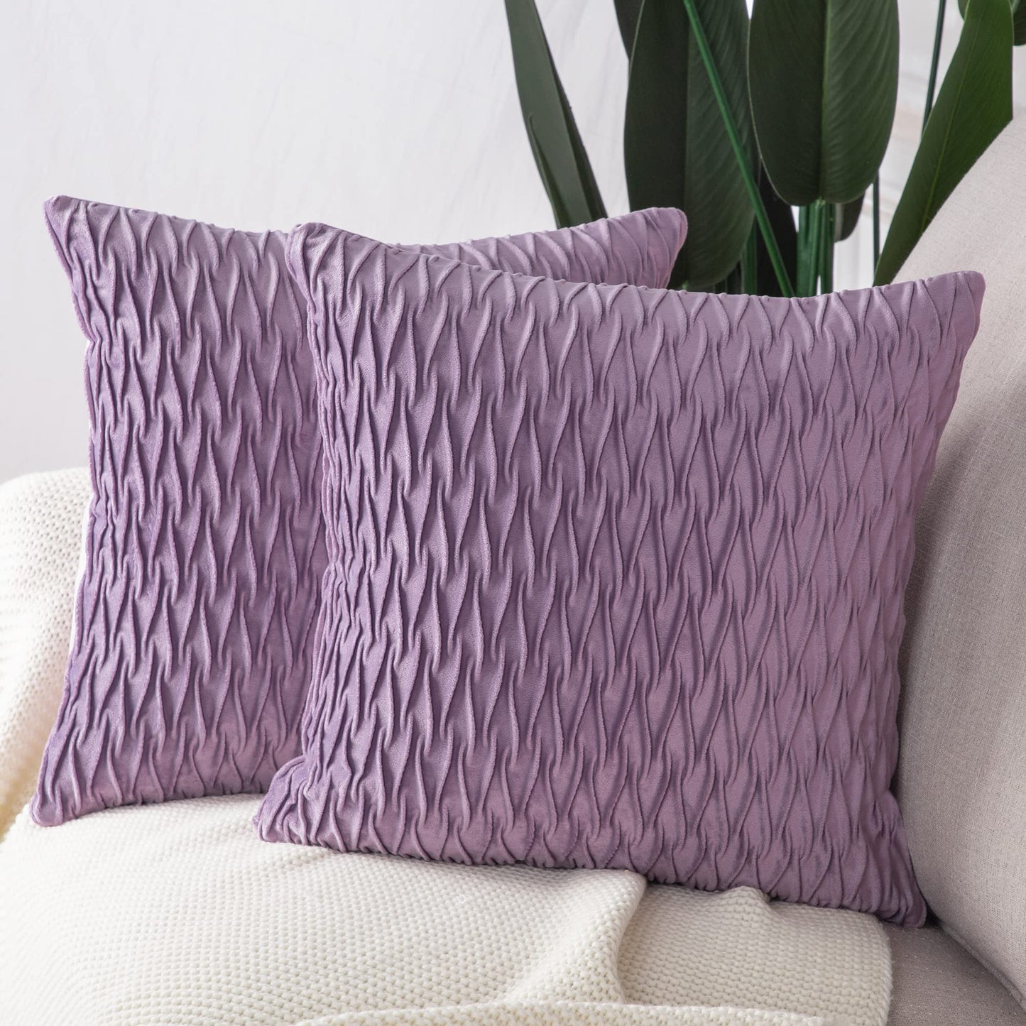 MADIZZ Set of 2 Super Soft Velvet Decorative Throw Pillow Covers 18x18 inch Violet Square with Texture Luxury Style Cushion Case Pillow Shell for Sofa Bedroom