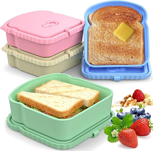 ICEROYCE 4 Pack Sandwich Containers, Reusable Snack Containers & Sandwich Box for Breakfast, Leak-Proof Lunch Containers Sandwich Bags for Picnic, Office, Travel