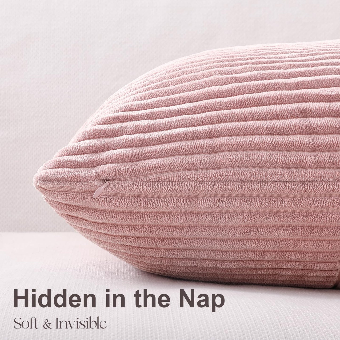 Topfinel Pink Throw Pillow Covers 18x18 Set of 4,Double-Design Decorative Throw Pillow Covers,Dustypink Soft Corduroy Home Decor Cushion Cases for Couch Living Room Bedroom and Sofa(45 * 45 cm)