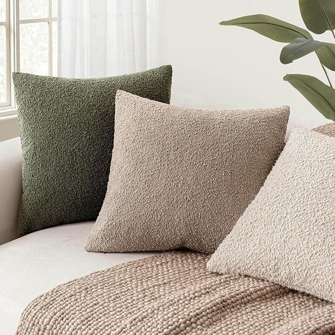 Foindtower Decorative Textured Boucle Throw Pillow Covers Accent Solid Lumbar Pillow Cases Neutral Cozy Couch Cushion Case for Chair Sofa Bedroom Living Room Home Decor 12x20 Inch,1PC,Light Khaki Tan