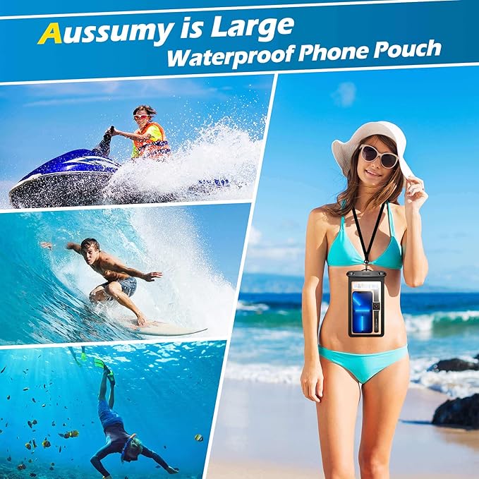 Large Waterproof Cell Phone Pouch - 4 Pack Underwater Clear Cellphone Holder Protector - Universal Water Proof Dry Bag Case with Neck Lanyard for iPhone 16 15 14 Pro Max Plus for Beach Swimming Pool