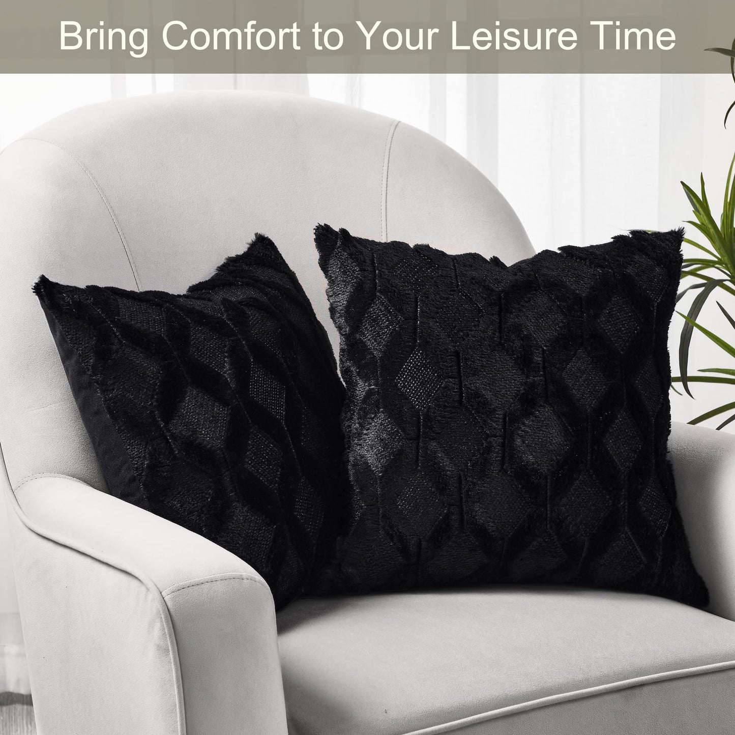 Volcanics Pack of 2 Faux Wool Throw Pillow Covers 20x20 Inches Decorative Farmhouse Velvet Couch Pillow Case Soft Plush Square Boho Cushion Pillowcase, Black