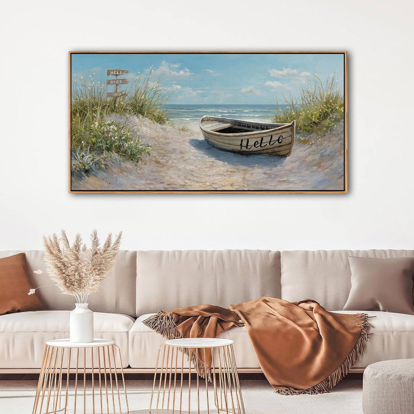 AJAZIKO Coastal Canvas Wall Art Paintings - Beach Wall Pictures for Living Room with and Ocean Themes - Boat Wall Decor and Ocean Wall Art for Home Artwork for Walls 20×40IN