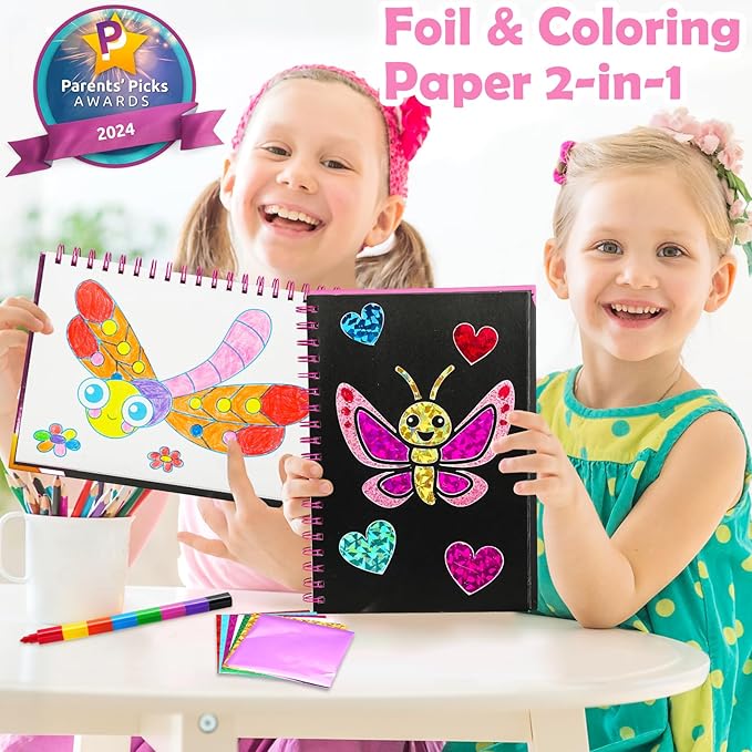 FUNNYB&G Foil Art Craft for Kids - Christmas Crafts Gift Party Favors Stocking Stuffers for Kids Fun Art Supplies Creative Birthday Gift Travel Toys for Girls Boys 4 5 6 7 8 9 Years Old(Insects)