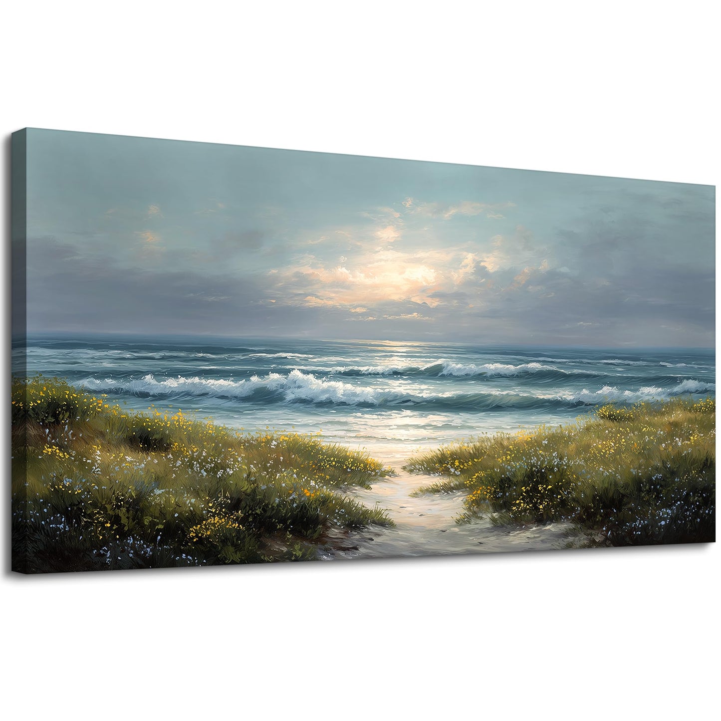 selatala Coastal Large Wall Art 20"X40", Ocean Sunset Landscape Canvas Prints Paintings, Flowers Sea Beach Neutral Wall Picture Artwork Farmhouse Decor Living Room Office Bedroom Dining Room