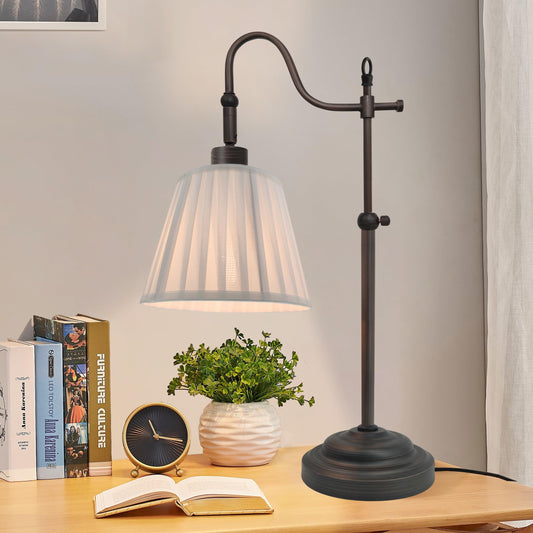 TIMEX objects Farmhouse Desk Lamps, Reading Bedside Table Lamp for Living Room, Vintage Industrial Swing Arm Pleated Light for Bedroom, E26