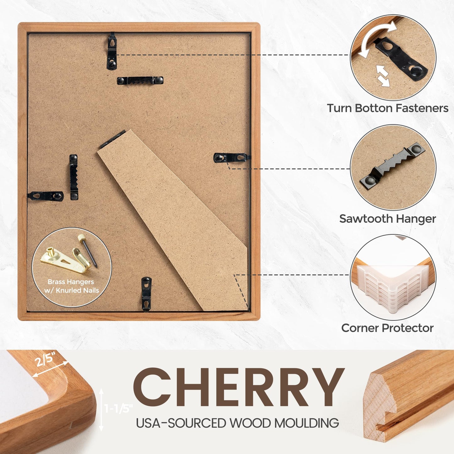 4x6 Picture Frame, USA-Sourced Cherry Wood Frame Matted to 3.5x5 Photos
