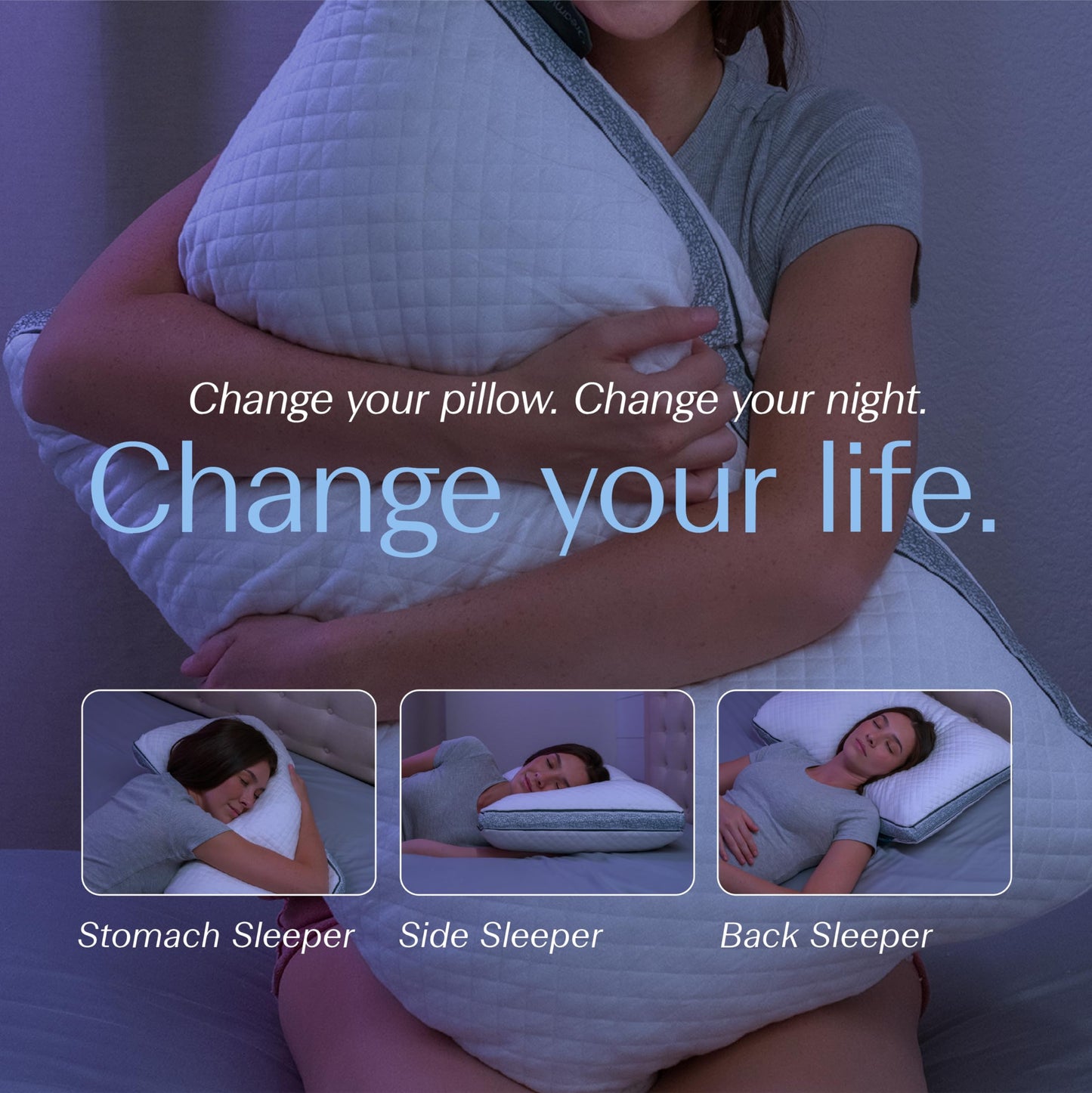 DreamyBlue Gusseted SAPPHIRE Pillow • Adjustable Loft, Luxury Cover, Shredded Memory Foam Fill w/Airflow Beads •Ideal For Wide Shoulders •Neutral Alignment for All • CertiPUR-US Certified Foam (Queen)
