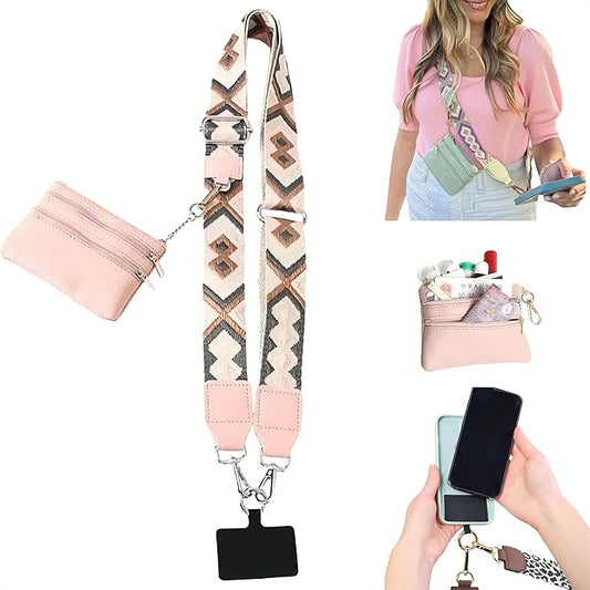 Crossbody Body Phone Holder for Women, New Phone Strap with Zippered Pouch, Adjustable Crossbody Strap (Pink)