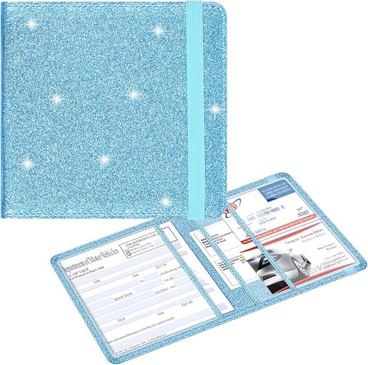 Wisdompro Small Car Registration and Insurance Documents Holder - Premium PU Leather Vehicle Glove Box Paperwork Wallet Case Organizer for ID, Driver's License, Key Contact Information Cards