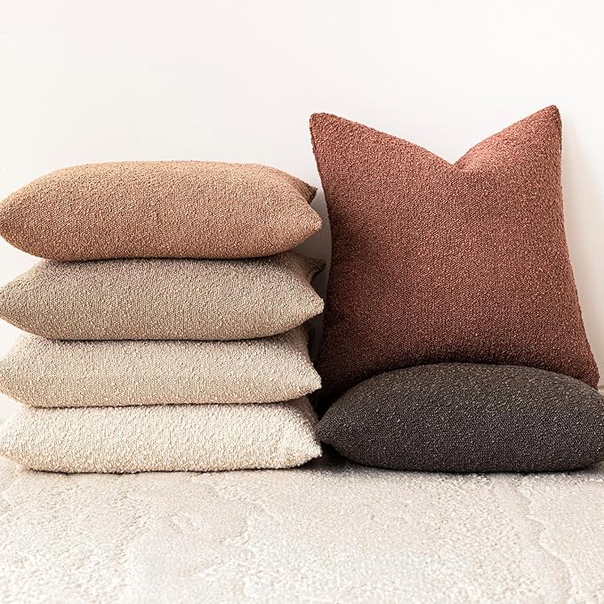 Foindtower Decorative Textured Boucle Throw Pillow Covers Accent Solid Lumbar Pillow Cases Soft Cozy Couch Cushion Case for Chair Sofa Bedroom Living Room Home Decor 12x20 Inch,1PC,Dusty Orange Hazel