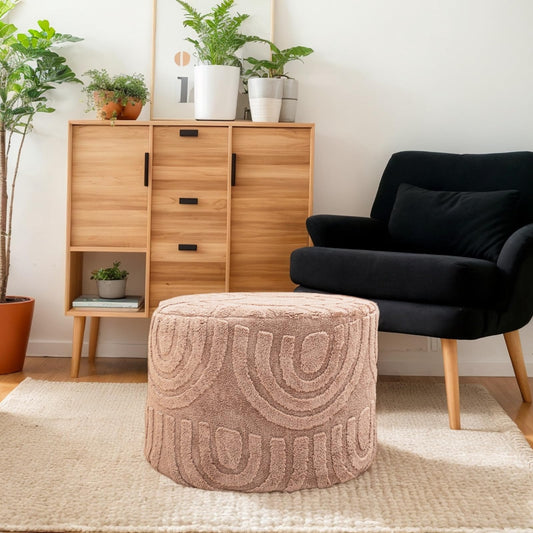 Beawelkomjo Round Plush Ottoman Pouf Stuffed– Fluffy Ottoman Foot Rest with Modern Foam Filler 20" x 14" Cozy Floor Pouf for Living Room & Bedroom