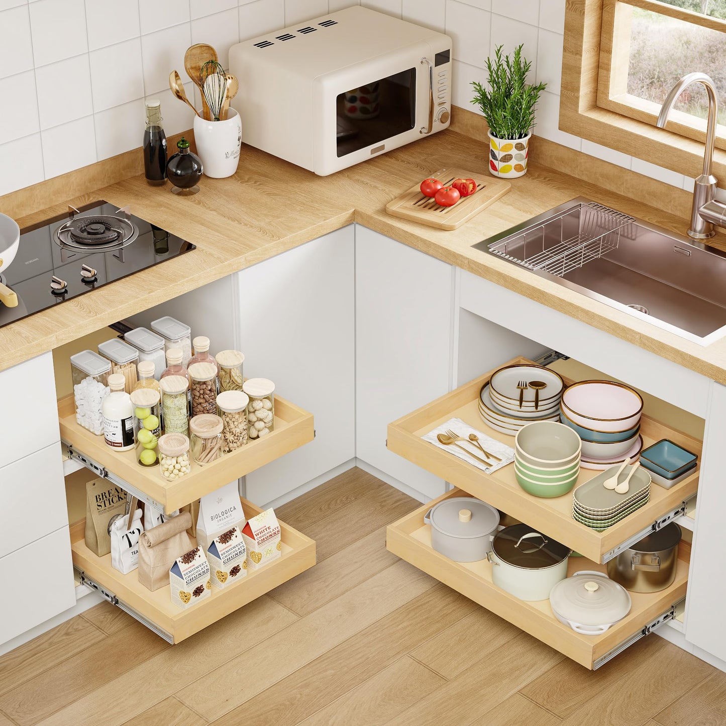 Salfanre Pull Out Cabinet Organizer, 8" W x 21" D Soft Close Pull Out Drawers for Cabinets with Heavy Duty Slides, Wood Slide Out Drawers for Kitchen Cabinets