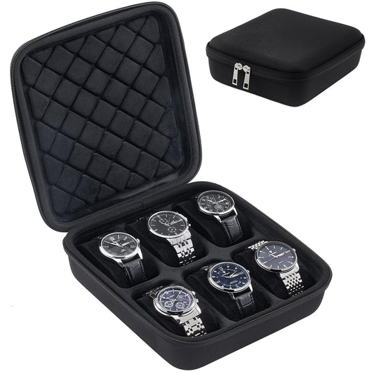 ProCase Travel Watch Case Gift for Men, 6 Slots Hard Shell Storage Box for Watch Bracelet Accessories, Zippered Organizer Bag Fathers Day Gift for Dad -6 Slots