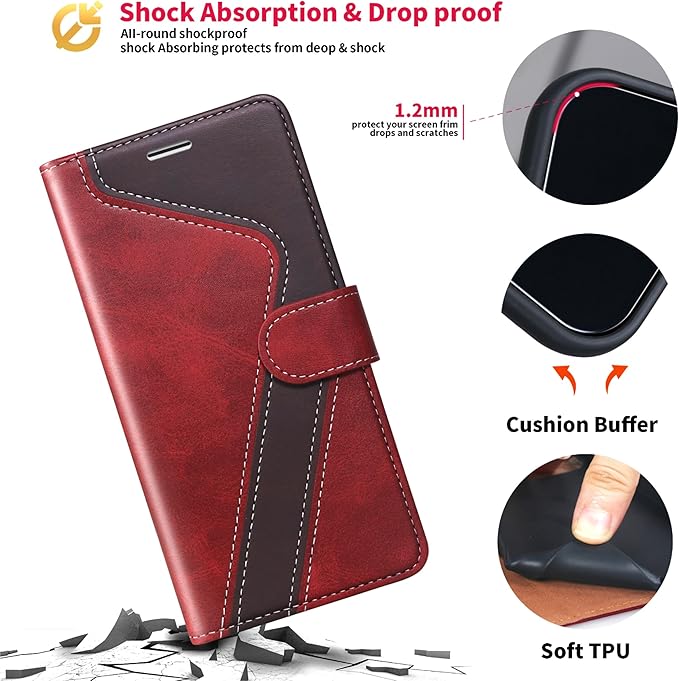 CIVICASE for iPhone 16 Pro Max Wallet Case,PU Leather Flip Case RFID Blocking Credit Card Holder Folio Magnetic Stand TPU Shockproof Cover Compatible with iPhone 16 Pro Max, Red Brown