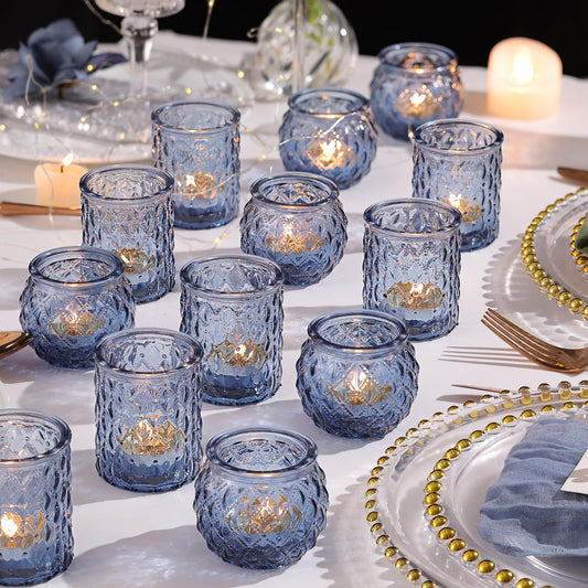 NITIME 36Pcs Assorted Blue Votive Candle Holders, Blue Candle Holders for Wedding Table Decor, Tea Lights Candle Holder for Table Centerpiece, Bridal Shower, Baby Shower Decorations