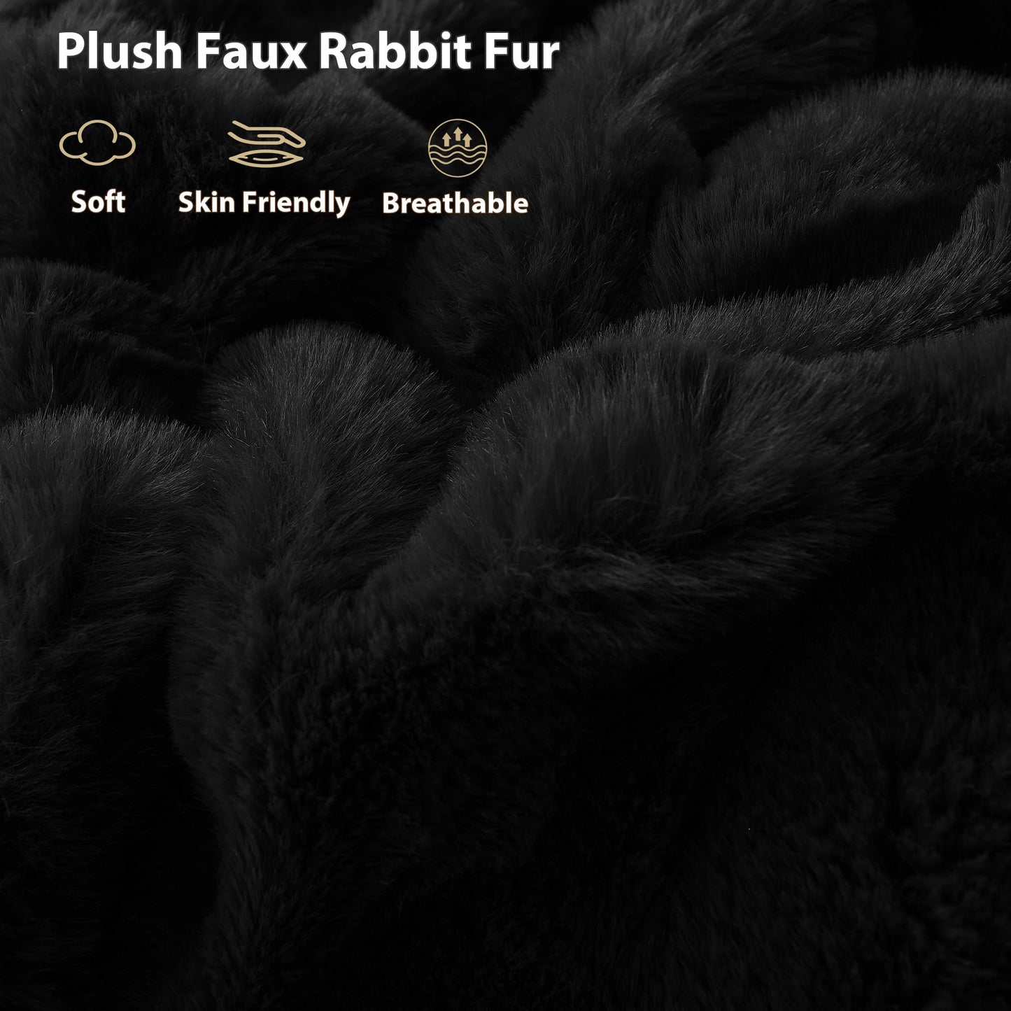 LIFEREVO 2 Pack Fluffy Faux Rabbit Fur Pillow Cases, Luxury Soft Plush Shaggy Bubble Pillowcases Standard Size with Zipper Closure, Furry Fuzzy Long Pillow Shams for Bedroom Living Room 20x26, Black