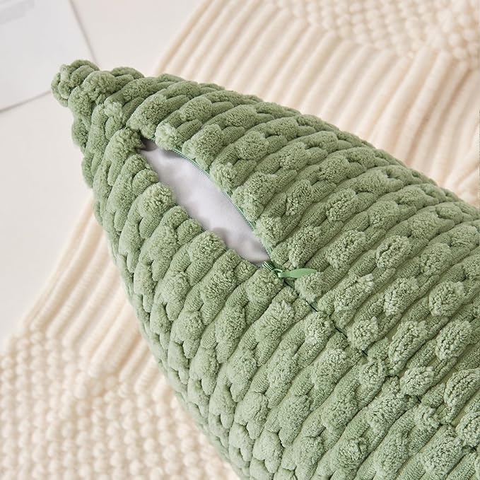 Kevin Textile 2 Packs Spring Decorative Throw Pillow Covers 18x18 Inch for Living Room Couch Bed Spring Sofa Soft Striped Corduroy Square Cushion Case 45x45 cm Farmhouse Boho Home Decor Sage Green