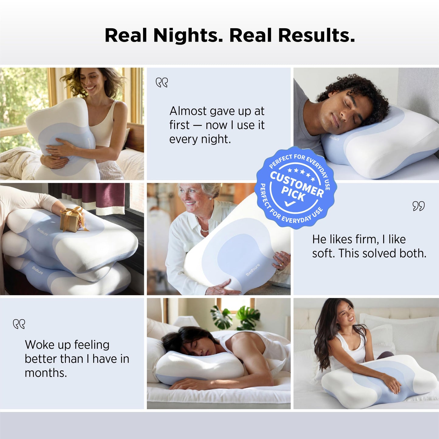 Bedsure Cervical Neck Pillow - Memory Foam Pillows for Ergonomic Orthopedic Pillow for Neck Pain Relief, Double - Sided Design Shape Gently Cradles Head & Provides for Side & Back Sleepers