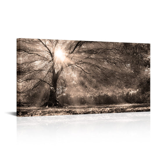 LevvArts Big Tree Sunshine Wall Art Canvas Nature Forest Landscape Picture Painting Vintage Sepia Photo Prints Artwork for Home Living Room Bedroom Office Decor 24"x48"