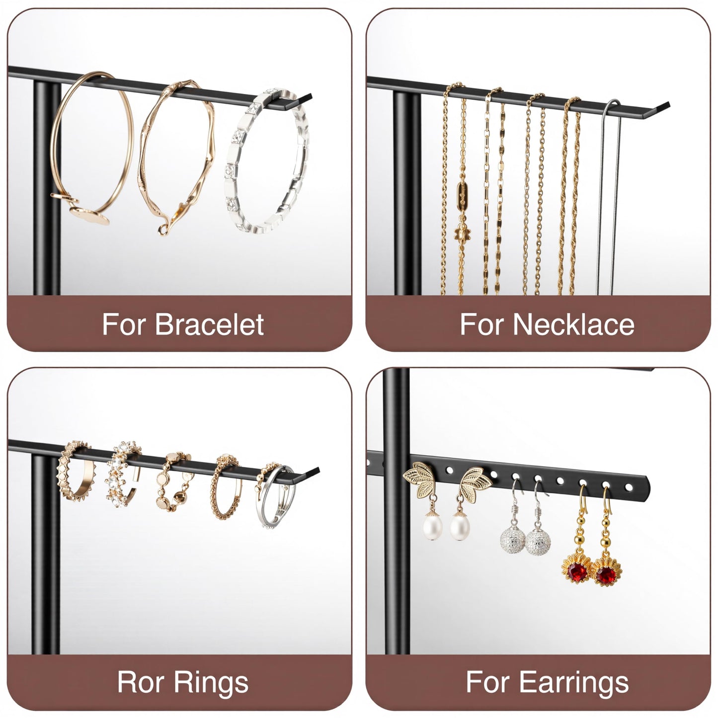 pickpiff Black Jewelry Stand Holder Organizer: 14.5" Sturdy Hanger for 80 Pcs Jewelry, Jewlery Tower for Display Necklace, Earring, Bracelet, Watch