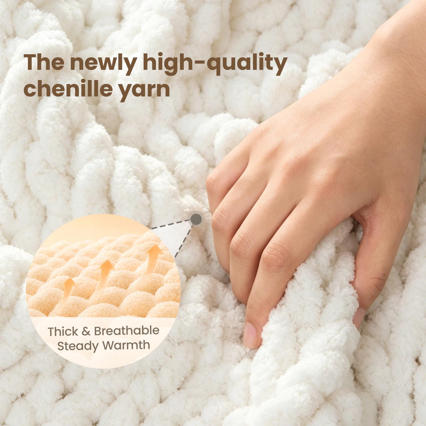 Maetoow Chenille Chunky Knit Blanket Throw （40×50 Inch）, Handmade Warm & Cozy Blanket Couch, Bed, Home Decor, Soft Breathable Fleece Banket,Graduation Gifts, Cream