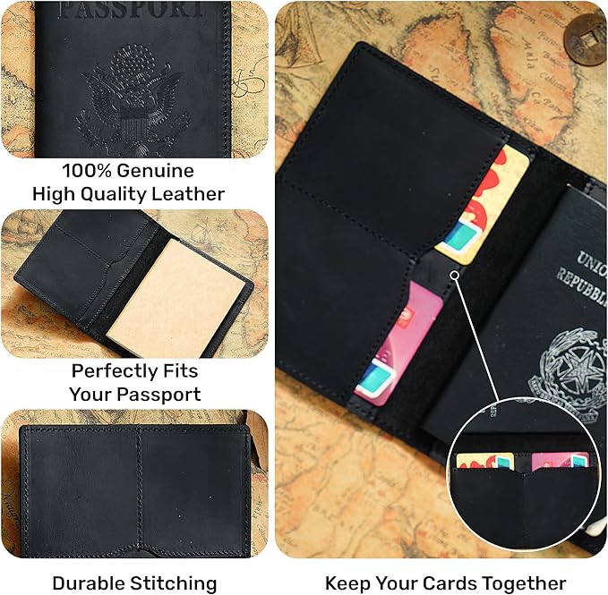HIFA Leather Passport Holder, Handmade Passport Cover with Card and Ticket Slot - Genuine Leather, Elegant Design, Easy Access - Passport Case, Passport Wallet, Passport Holder