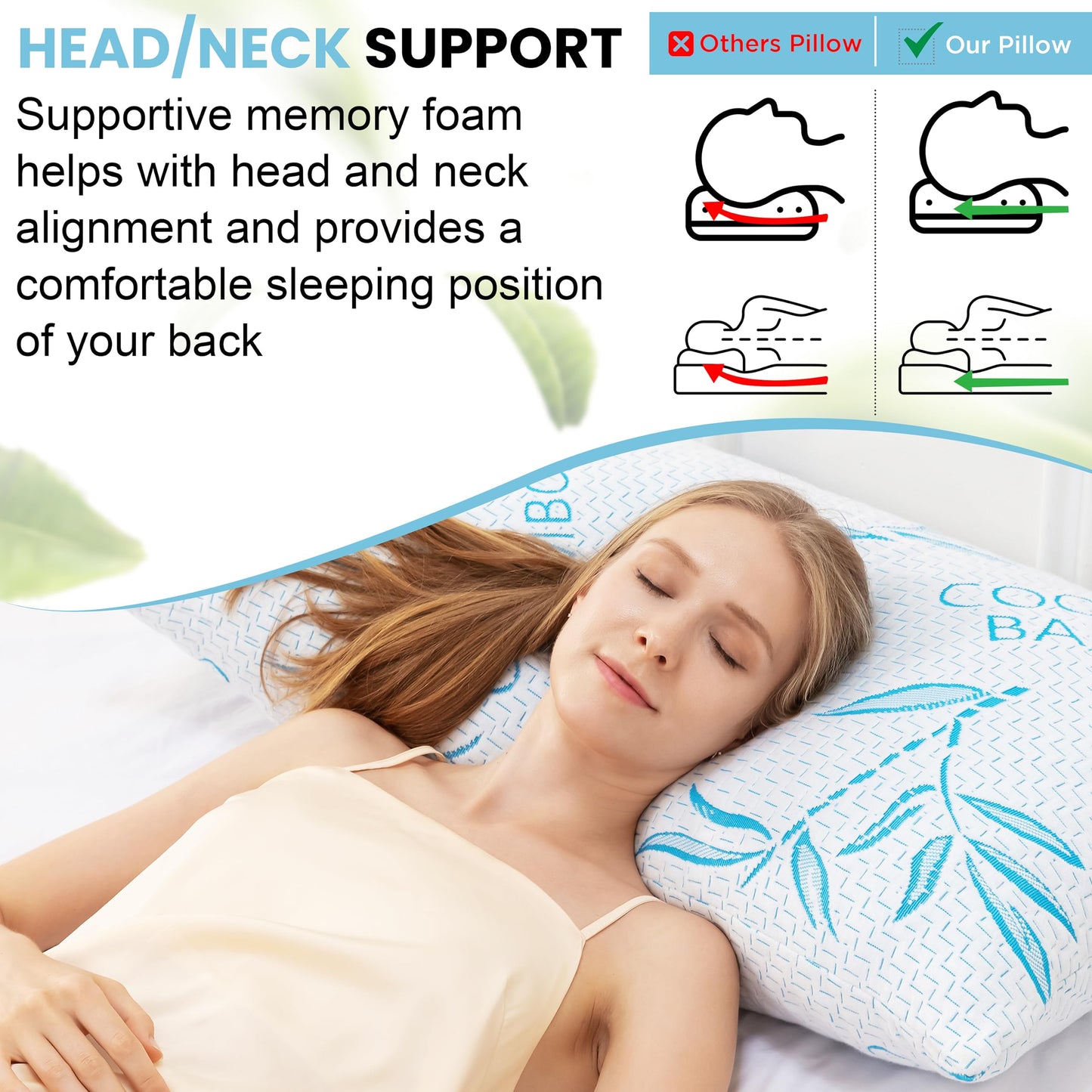 2 Pack King Size Pillows for Sleeping, Cooling Shredded Memory Foam Adjustable Bed Pillow with, Removable/Washable Cover (King 2 Pack)