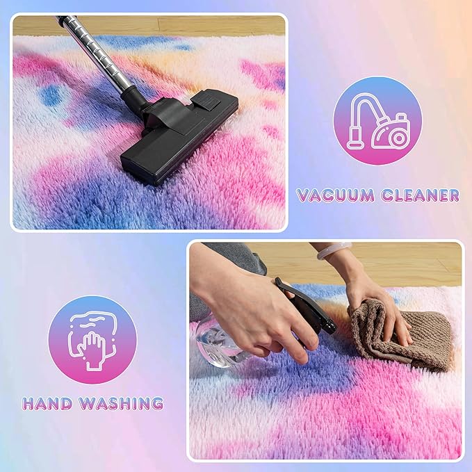 Super Fluffy Rug for Bedroom, 4x6 Shag Fuzzy Area Rug for Living Room Bedroom, Plush Soft Carpet for Girls Boys Kids, Non Slip Throw Rugs for Dorm, Modern Home Decor Aesthetic, Dark Rainbow