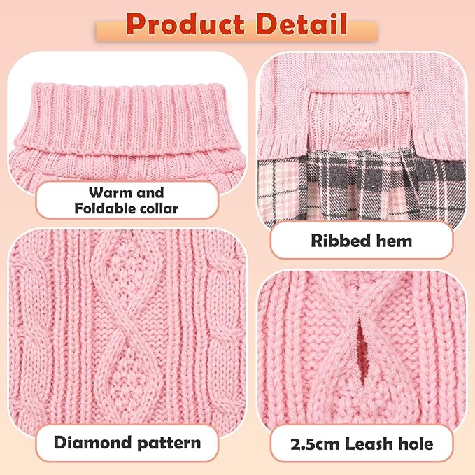 YUDODO Valentines Small Dog Sweater Dress with Bowtie Turtleneck - Knitted Pet Girl Dog Winter Clothes - Pet Warm Sweater for Puppy Yorkies, Chihuahua (M Pink)