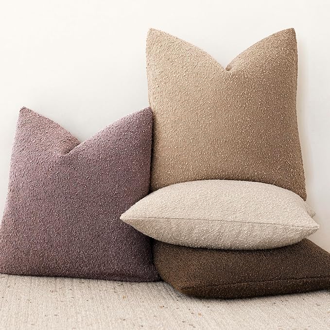 Foindtower Decorative Textured Boucle Throw Pillow Covers Accent Solid Lumbar Pillow Cases Neutral Soft Cozy Couch Cushion Case for Chair Sofa Bedroom Living Room Home Decor 12x20 Inch,1PC,Dark Purple