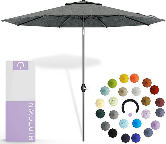 Midtown Umbrellas 10-Year-No-Fade - 6 Ft - UV Proof Greige Polyester Fabric - Umbrella Outdoor Patio, Auto-Tilt Aluminum Frame Large Patio Umbrella for Garden, Pool & Deck - Black Pole