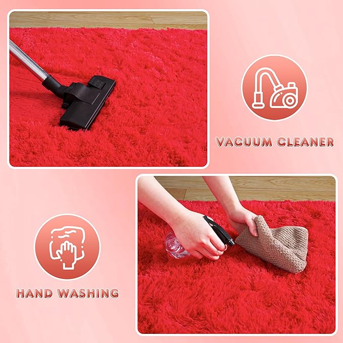 Ultra Fluffy Area Rugs for Living Room Bedroom, 6x9 Fuzzy Large Living Room Rugs, Thick Shag Rug for Dorm, Soft Non Slip Kids Girls Boys Rug for Home Decor Aesthetic, Red